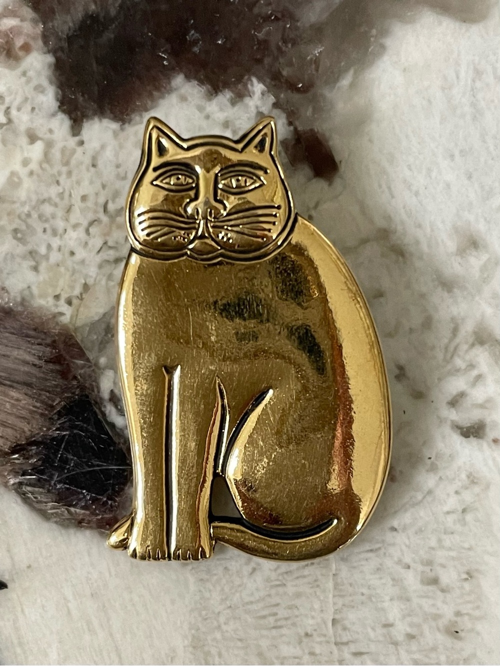 Laurel Burch Gold-tone Cat Brooch Signed - Vintage 80s
